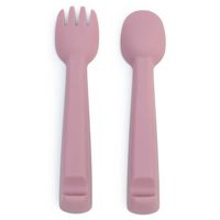 We Might Be Tiny Baby Fork + Spoon Set with Travel Case - Dusty Rose